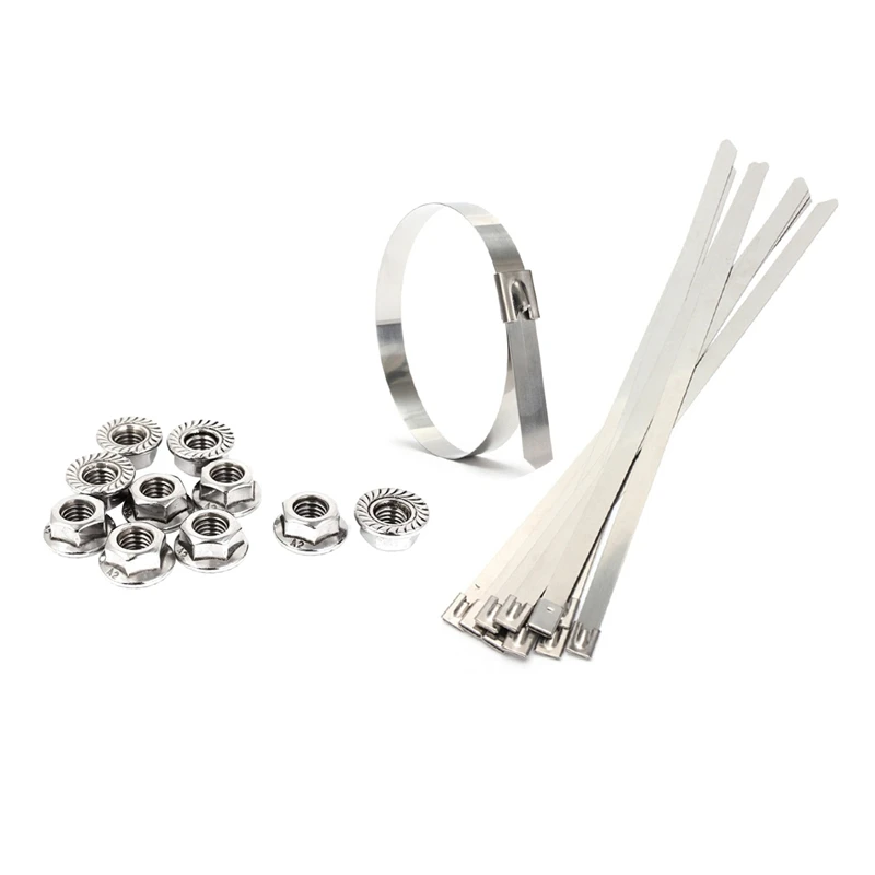 

20 Pcs Accessories:10 Pcs 0.39 Inch X 15.75 Inch Stainless Steel Exhaust Straps & 10 Pcs 8Mm Height M8 Thread Stainless Steel Se