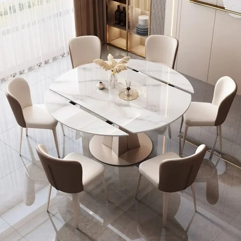 

High End Restaurant Dining Table Marble Stone Round Kitchen Table Turntable Household Mesa De Comedor Dining Room Furniture WK