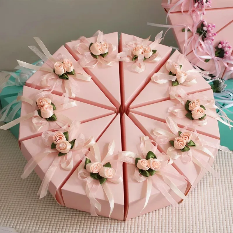 

50pcs (5 cakes) sky blue / pink sweet butterfly flower Cake style Candy Boxes Wedding Favors baby shower party Paper Gifts Box