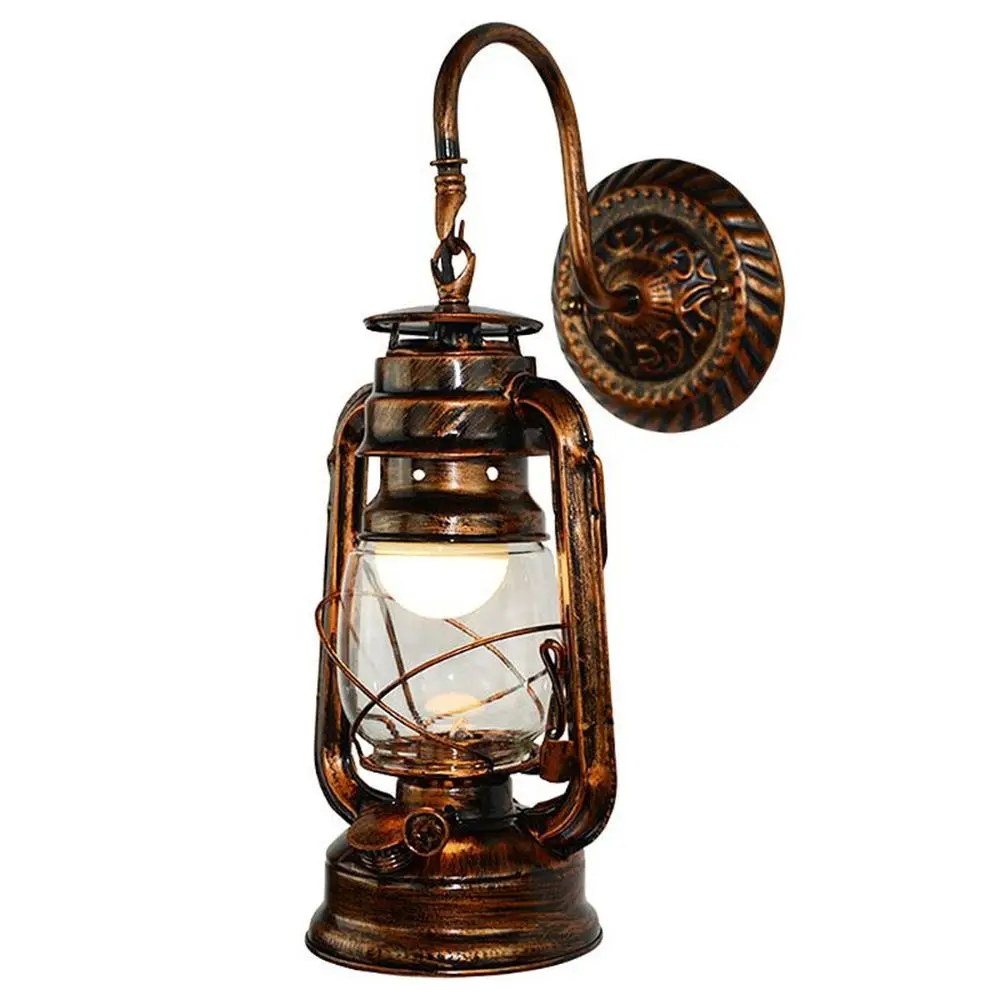 

Vintage Lantern Wall Lamp Antique Copper Personalized Kerosene Lamp Fashion Iron Wall Lights Cafe Aisle Lights