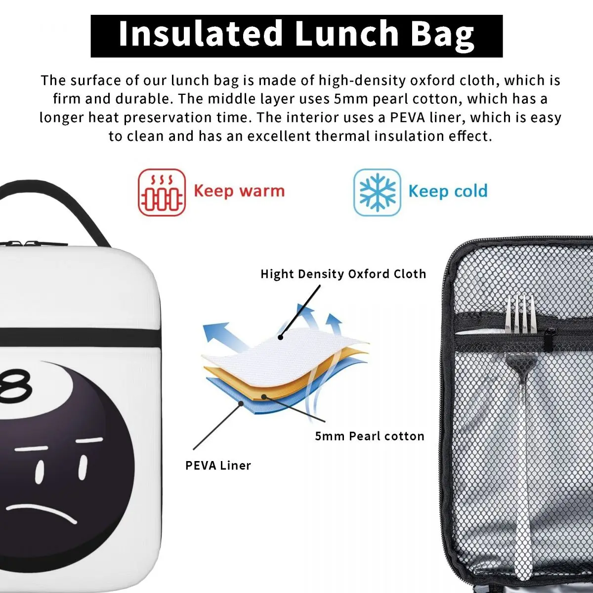 8ball Bfdi Сумки для обеда Изолированная сумка Портативная коробка бенто Герметичные