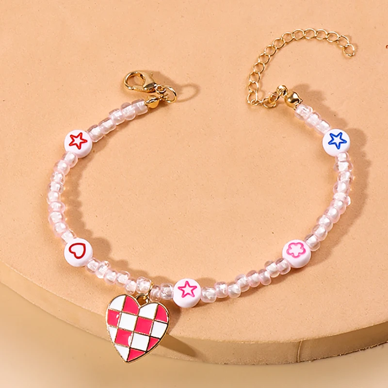 

Bohemia Colorful Acrylic Handmade Beaded Bracelet for Women Heart Charm Elegant Temperament Wedding Banquet Jewelry Accessories