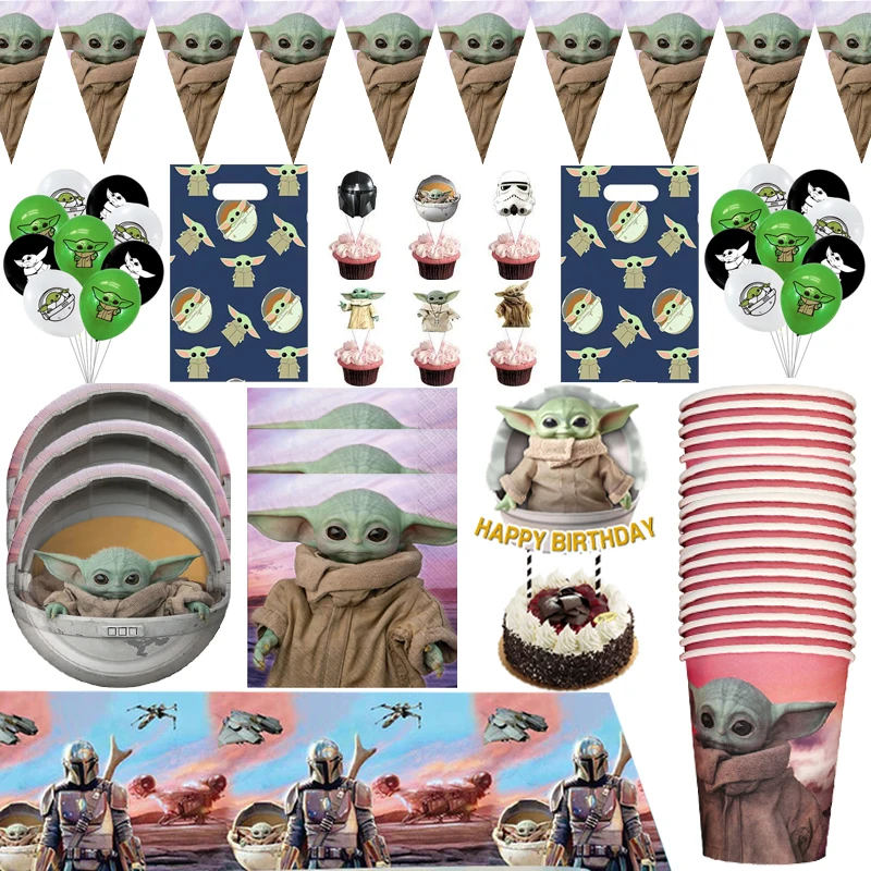 

Master Yoda Theme Happy Birthday Party Decorations Tableware Cup Plate Napkin Tablecloth Cake Card Balloon Gift Bag 96pcs/lot