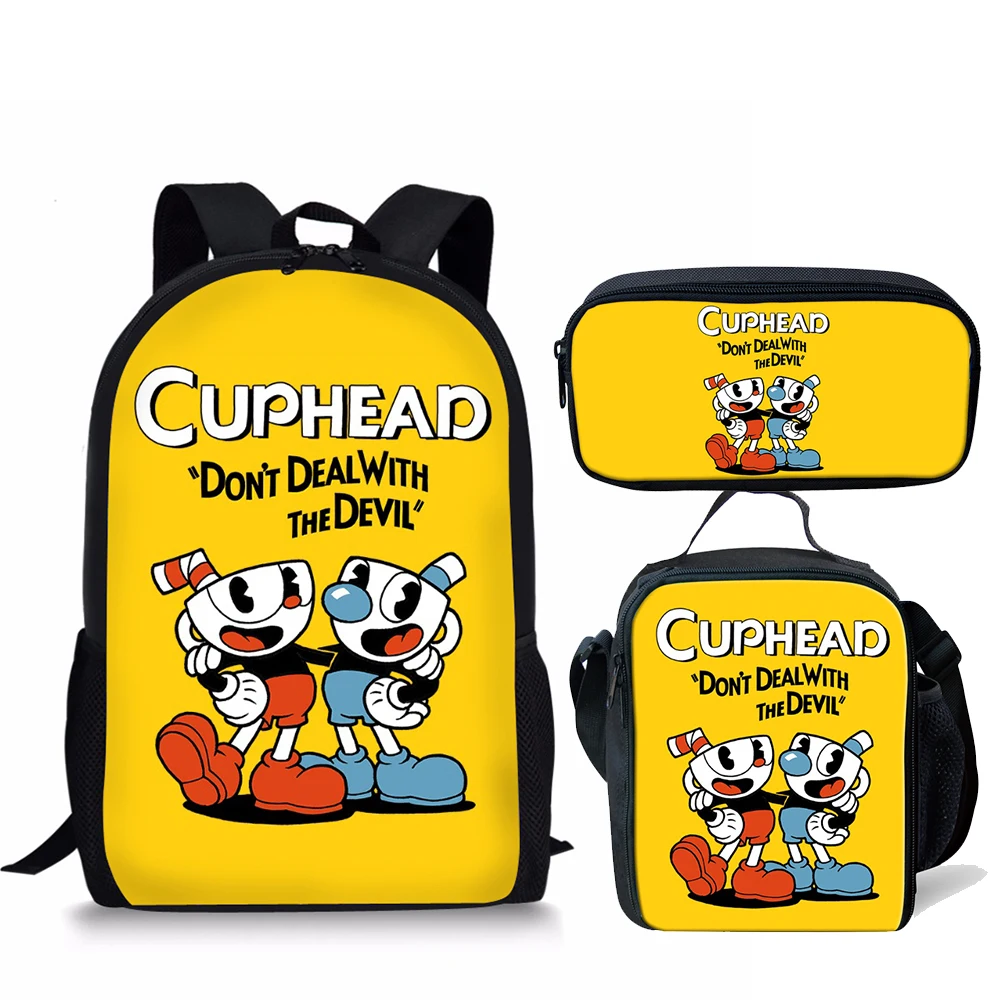 Custom Designs Kid's Cuphead Game Mugman Mochila Students Backpack Shoulder Bag Travel School Bag for Teenagers Casual Mochila