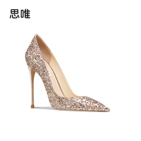 springsummer crystal princess shoes gold sequins pumps shoes pointed toe thin heel shallow sexy wedding dress party high heels
