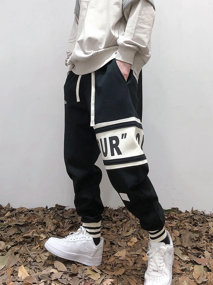 2022 Korean Style Hip Hop Fashion Sweatpants Kpop Letter Print Couple Splicing Casual Sports Jogging Pants Harajuku Joggers Men |