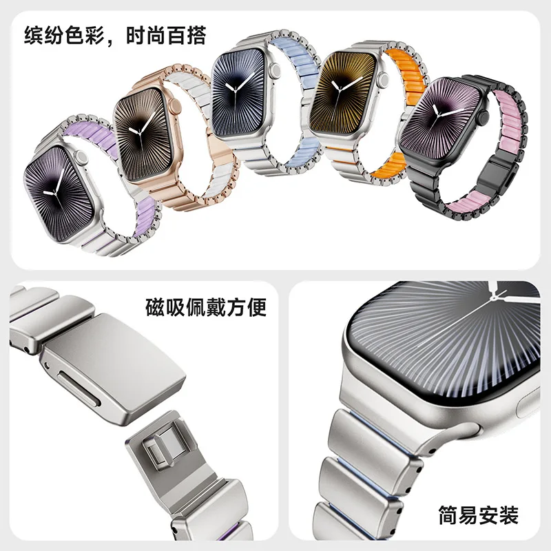 Фото Тонкий силиконовый ремешок из нержавеющей стали для Apple Watch S11 10 9 8 7 6 5 SE 4, магнитный браслет для Iwatch 38 40 41 42 мм №2