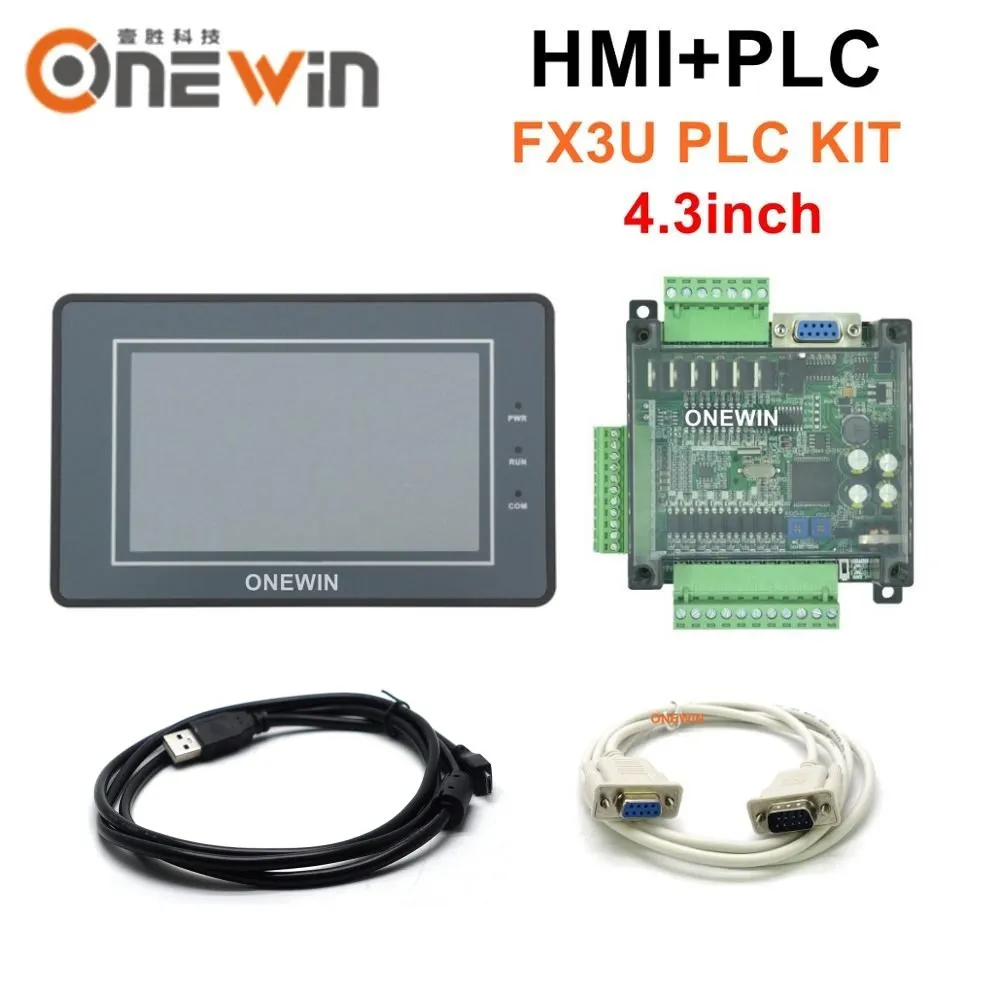 HMI touch screen panel 4.3 inch and FX3U series PLC industrial control board with download communication cable ONEWIN
