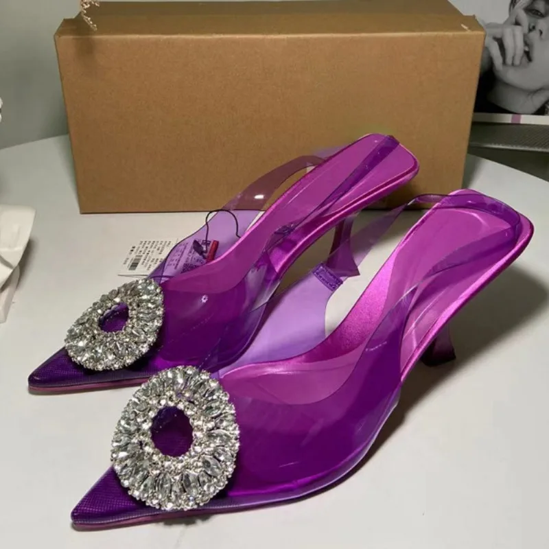 Сандалии на высоком каблуке для женщин роскошные круглые Модные прозрачные