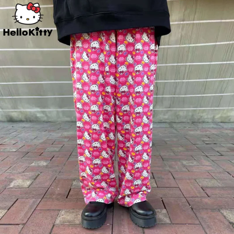 Sanrio Hello Kitty Oversize Pants New Spring Autumn Loose Trousers Cute Y2k Plush Casual Pants For Women Thicken Home Clothes