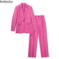kohuijoo women 2 piece set 2022 spring one button long sleeve rose slim casual sui jacket pants office elegant woman suit