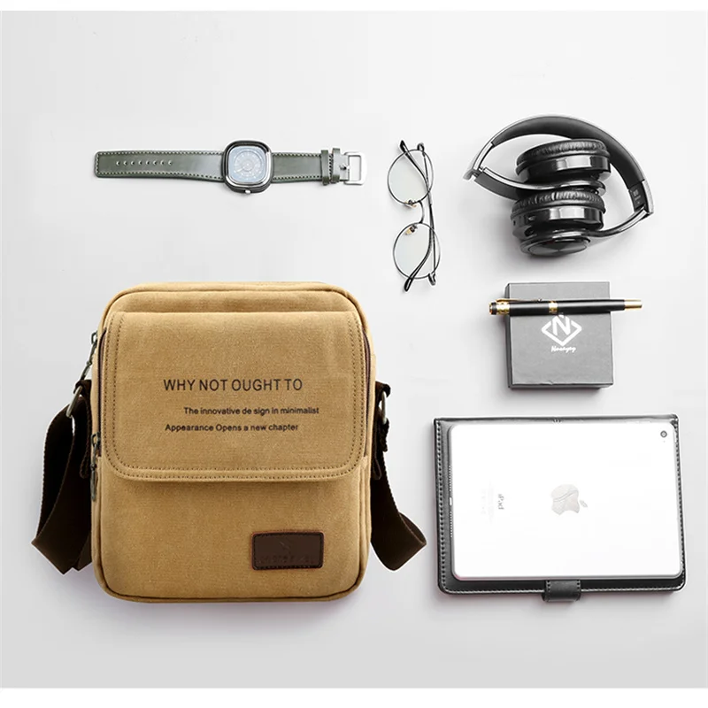 Mini Canvas Message Bags Crossbody for Men Dark Academia Style Vintage Cell Phone Shoulder Sling Bag Male Fanny Packs Pocket