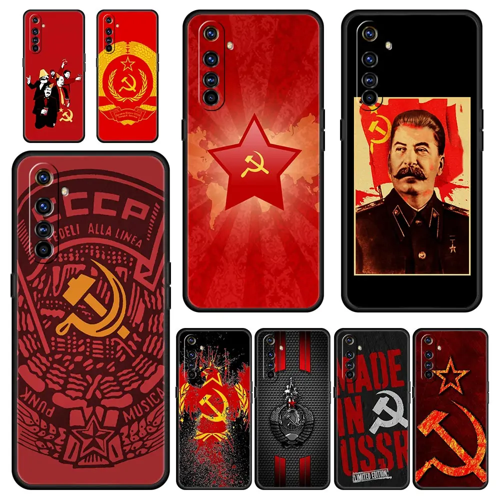 

Мягкий силиконовый черный чехол в винтажном стиле с надписью «USSR CCCP» для Realme 9 8 7 6 GT2 Pro Plus чехол для телефона 8i 9i C3 C21 C11 C25