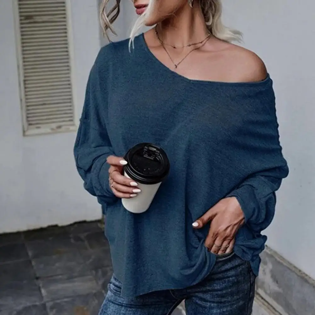 

Comfy Chic Autumn Winter Pure Color Loose Blouse Breathable Autumn T-shirt Crew Neck Female Clothing