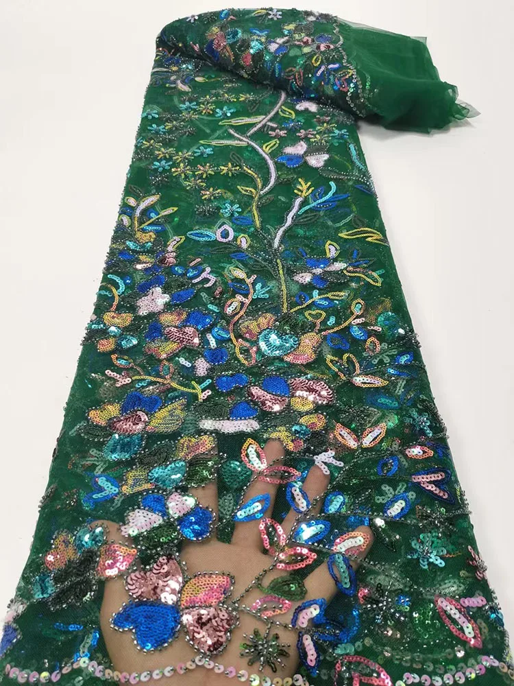Latest Sequins With Beads African Net Lace Fabric 2022 High Quality Embroidery Nigerian Mesh Lace Fabric For Wedding Party Dress