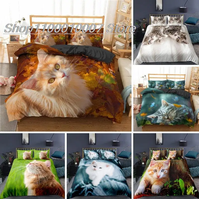 

Colorful Cat Bedding Set For Kids Girls Boys Chic Cute Cat Pattern Print 3pcs Duvet Cover Set Animal Comforter Cover Pillowcases