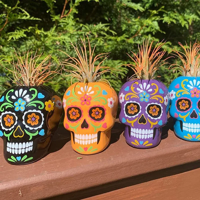 

Resin Skull Planter Succulents Pot Carved Skeleton Flowerpot Sugar Cactus Pots Holder Candy Bowl Halloween Decorative Skull