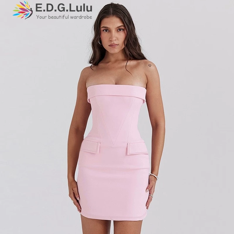EDGLuLu 2024 новое милое розовое мини-платье без рукавов бретелек женское летнее