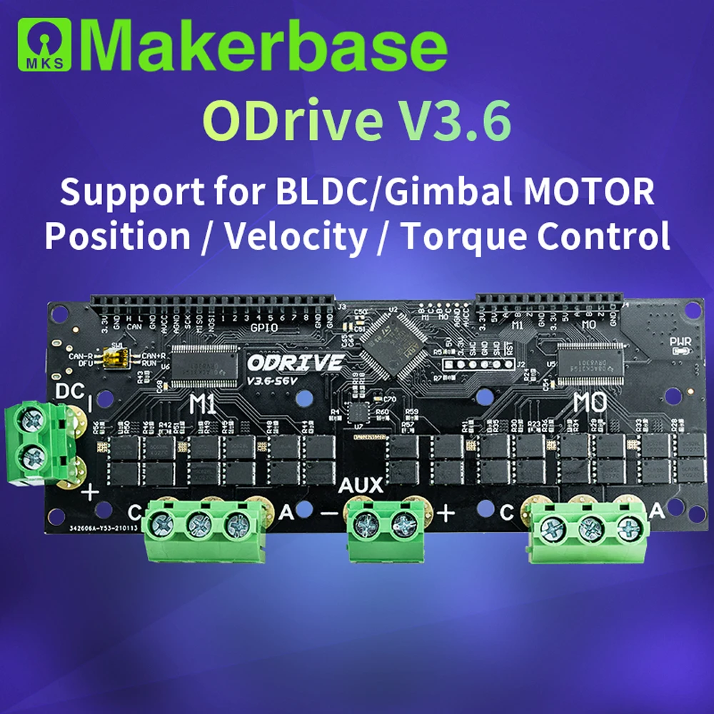 

Makerbase ODrive3.6 56V with MKS X2212 Motor FOC BLDC AGV Servo Dual Motor Controller Board ODrive 3.6