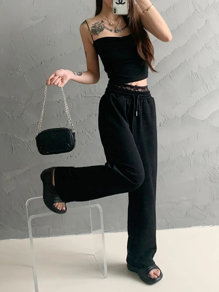 Брюки с кружевом для женщин весна/лето серые пряные девочек свободные брюки в пол