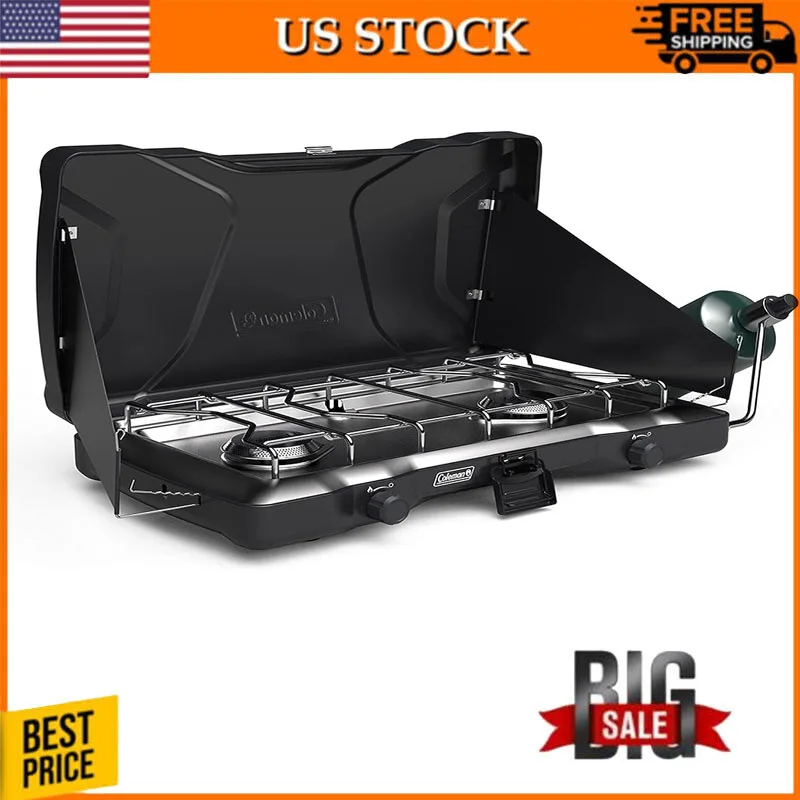 

Heavy-Duty Latch, and Handle, 22,000 Total BTUs of Power Portable Camping Grill/Stove with Adjustable Burners, Wind Guards