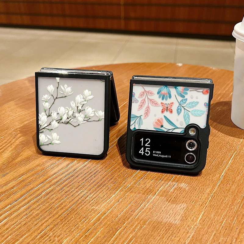Цветной цветочный складной чехол для Samsung Galaxy Z Flip4 Flip5 Flip6 металлическая пряжка