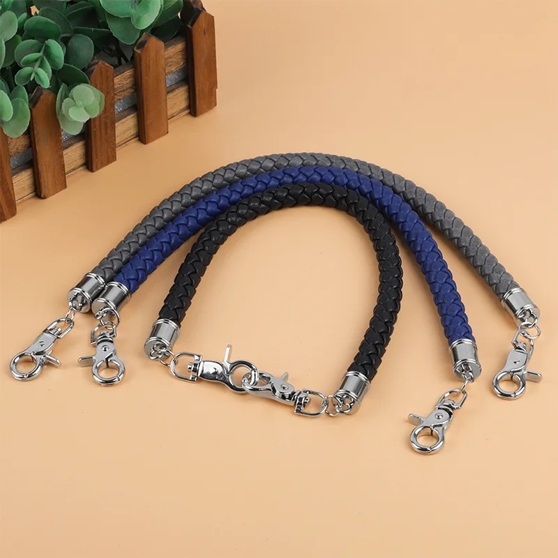 

1PC 45cm Bag PU Leather Weave Shoulder Strap Replacement Handle Leather Handbag Metal Buckle Handles Accessories