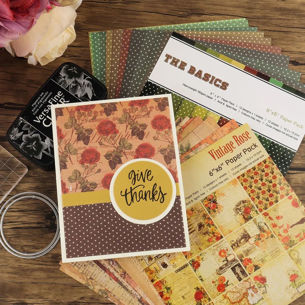 12 Листов 6x6 Дюймов Бумажный Блокнот Односторонний Картон С Узором Журнальные