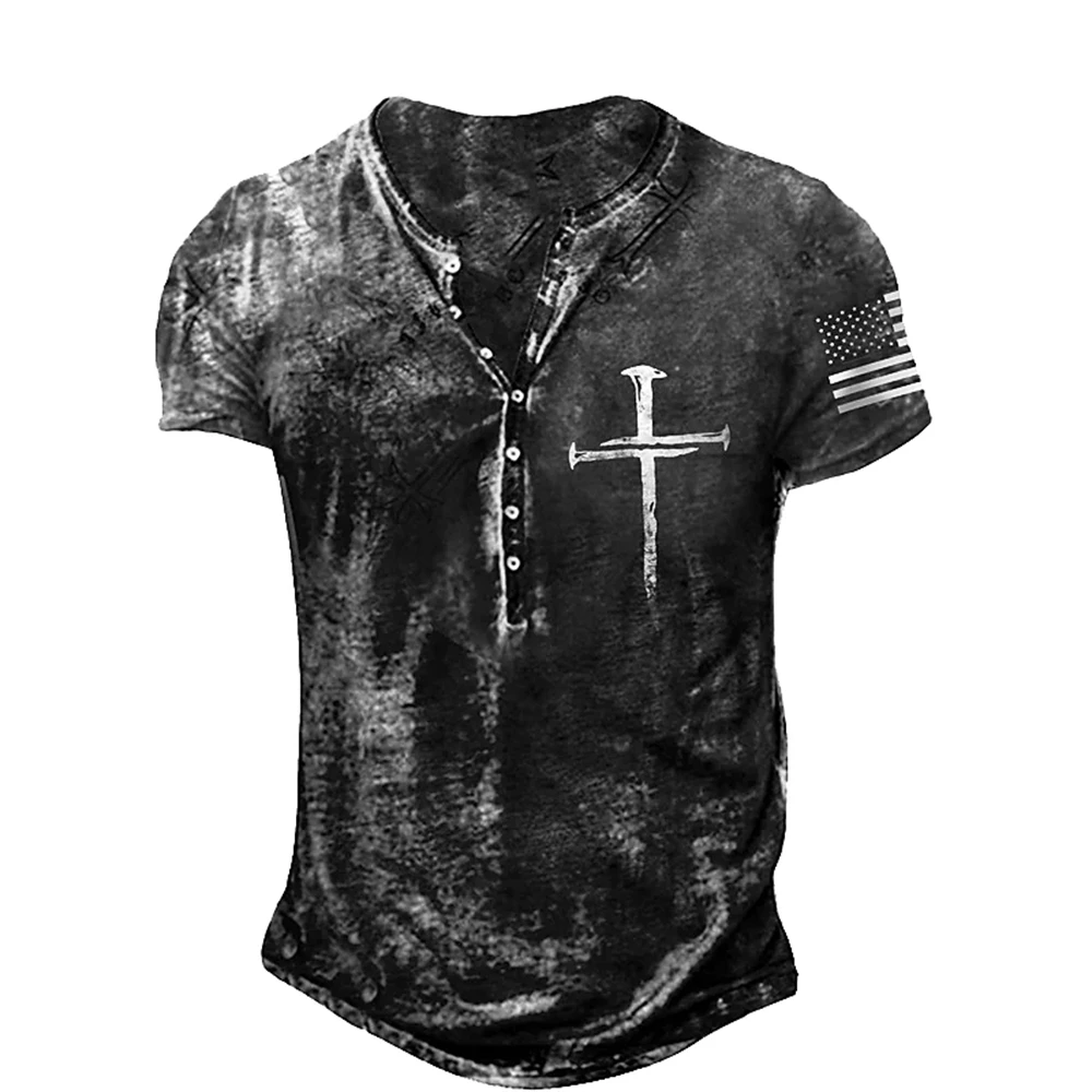 

Men's Henley Shirt Tee T shirt Tee 3D Print Graphic Patterned Cross Plus Size Henley Daily Sports Patchwork Button-Down T-shirts