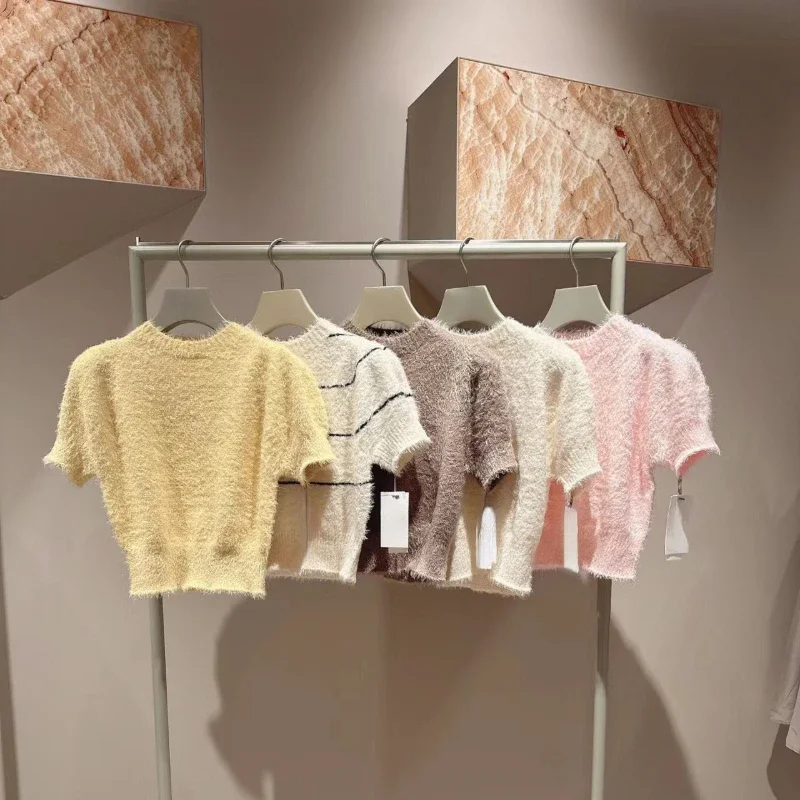 Женский вязаный пуловер Kuzuwata универсальный свитер в полоску с круглым вырезом и