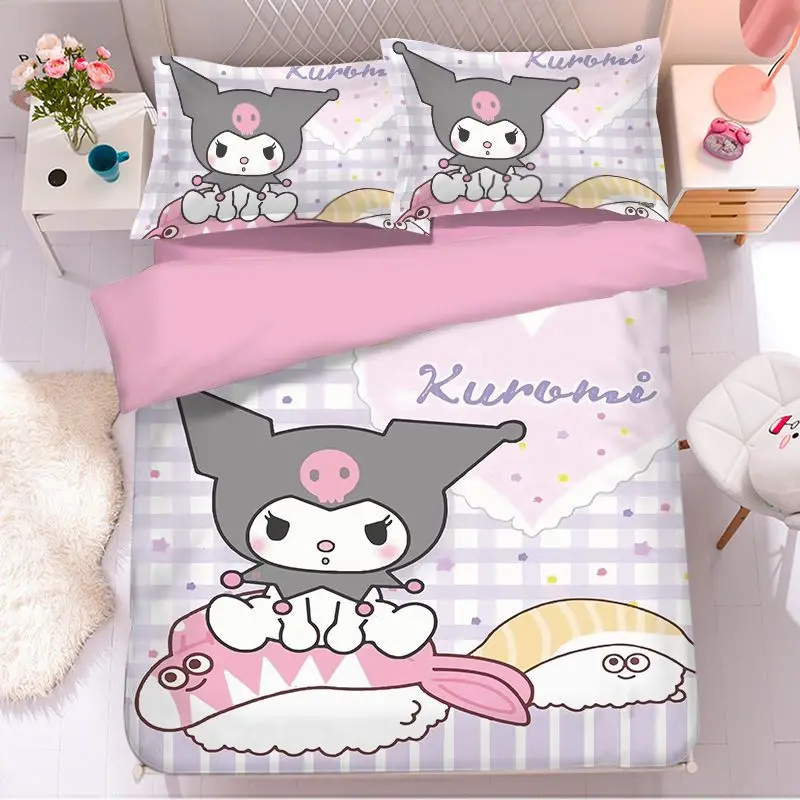 

Sanrio cartoon Kuromi net red bed four-piece quilt cover upper and lower bunk single bed student dormitory three-piece set