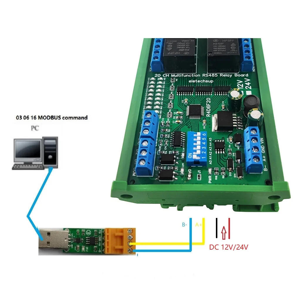 

RS485 Modbus RTU Relay 20DO 2DI 2AI Multifunction Module PLC IO Expanding Board For 4-20MA 0-10V Current&Voltage Acquisition