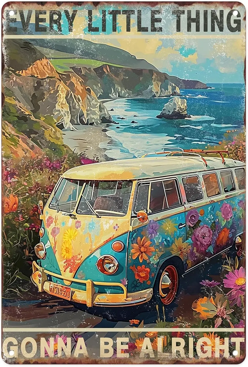 Sanwarm Metal Sgn 8X12 h Bus Hppe Flower Vntage Tn Настенный художественный декор для дома гостиной