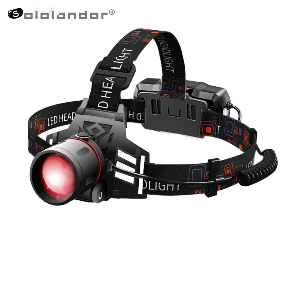 

SOLOLANDOR XML-T6 LED Headlamp 3-Mode Zoomable Headlight 18650 Battery Head Torch Fishing Light Camping Red Hunting Flashlight