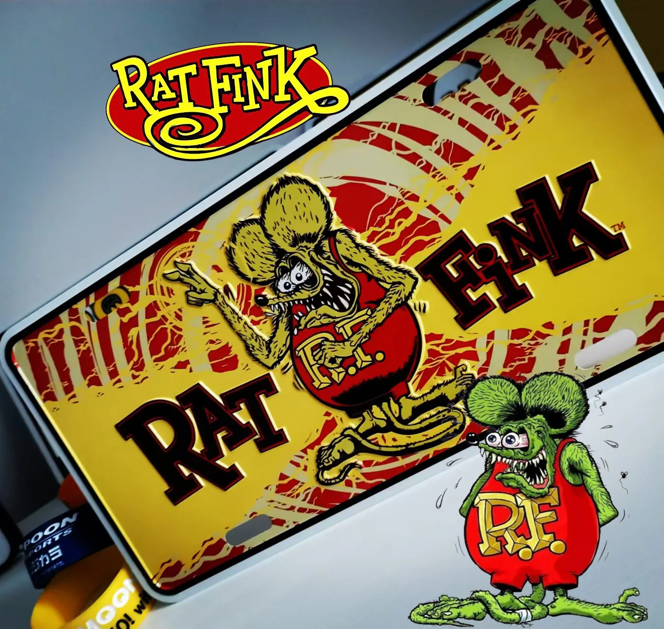 

3 шт. номерной знак мотоцикла Moon Mooneyes Rat Fink украшение автомобиля Ratfink автомобиль металлические алюминиевые лицензионные бирки