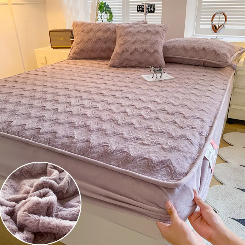 

Bonenjoy Bed Cover Plush Fitted Sheet for Winter couvre lit Warm Bedsheet with Elastic Band Home Mattress Cover(No Pillowcase)