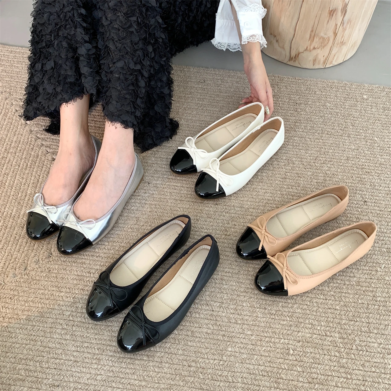 

Bailamos Brand Design Round Toe Bow Ballet Flats Women Low Heels Casual Shoes Slip On Mules Ballerina Soft Moccasin Zapatos Muje