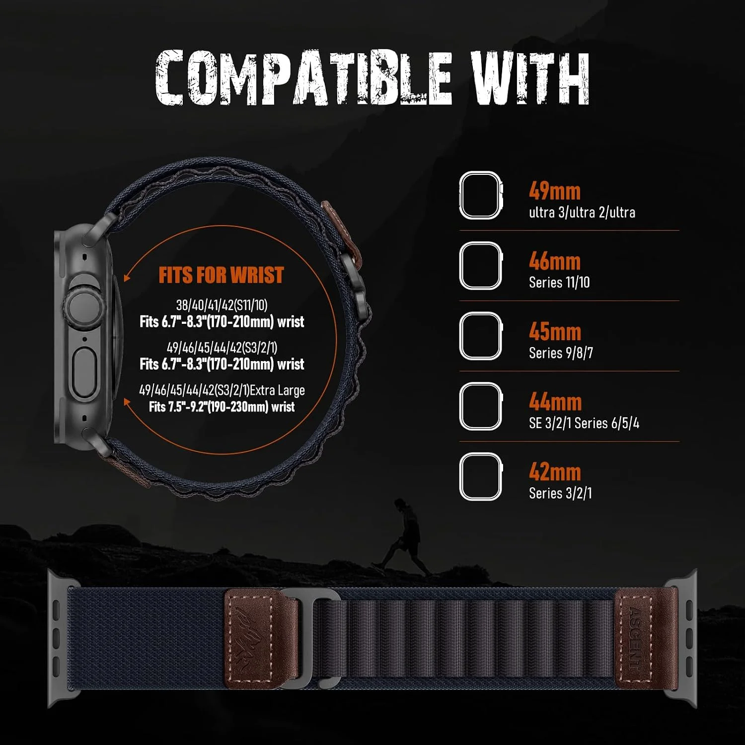 Ремешок Alpine Loop из нейлона и кожи для Apple Watch Ultra 23, 49 мм, 46 мм, 45 мм, 44 мм, 42 мм, серии 11, 10, 9, 8, 7, 6, SE. (art.: 3920db8f10b70) - 3920db8f10b70