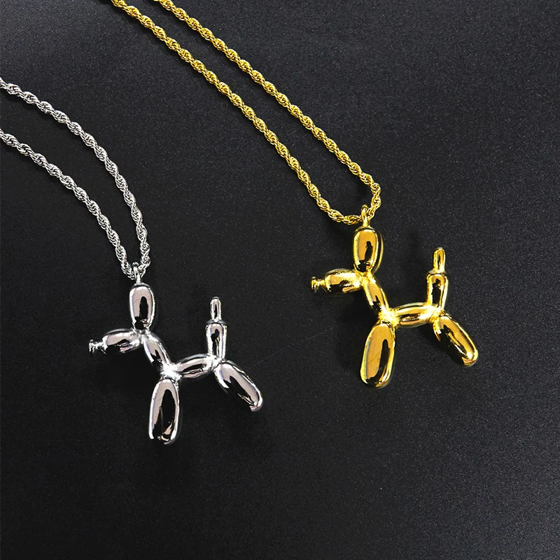

Golden Necklace Balloon Dog Pendant Stainless Steel Long Chain Necklace Couple Gift Necklace Men's Fashion Jewelry Wholesale