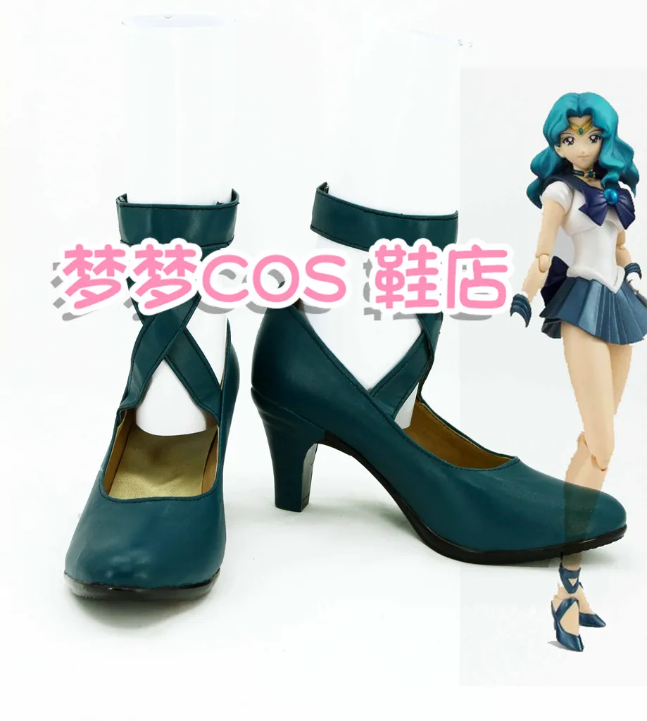 Фото Обувь для косплея в стиле аниме Sailor Moon Kaiou Michiru, зеленые короткие ботинки на плоской подошве из искусственной кожи для Хэллоуина, карнавала №1