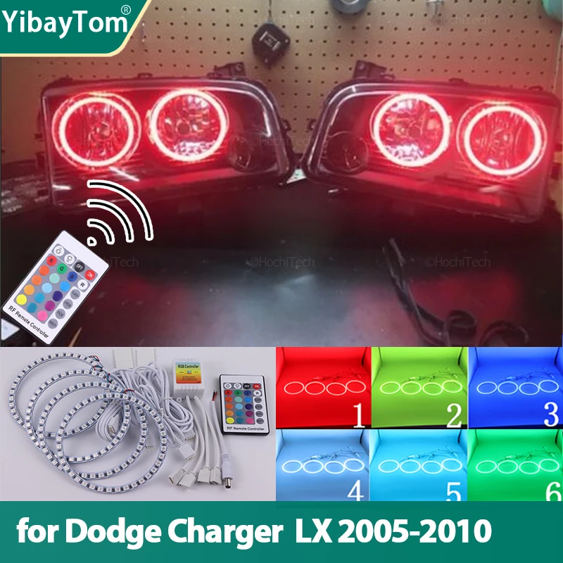 RGB multi-colored RF Remote Control Halo Rings DRL LED Angel Eyes Kit For Dodge Charger  LX 2005-2010 Headlight Upgrade Retrofit