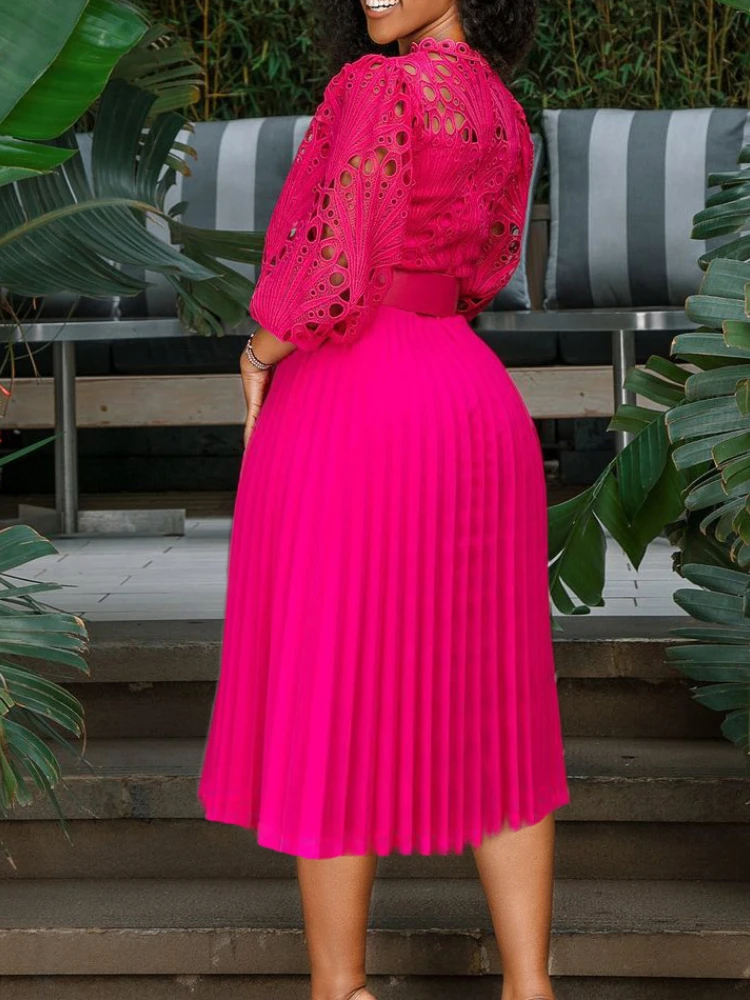 Summer plus size lace crochet sexy hollow pleated plus size women clothing