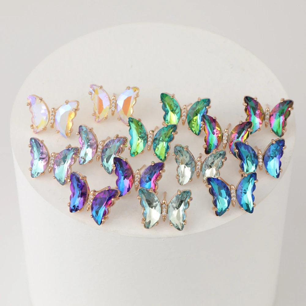 

Sweet Colorful Shiny Zircon Butterfly Earring Student Jewelry Accessories French Simple Crystal Stud Earrings 2022 New Fashion