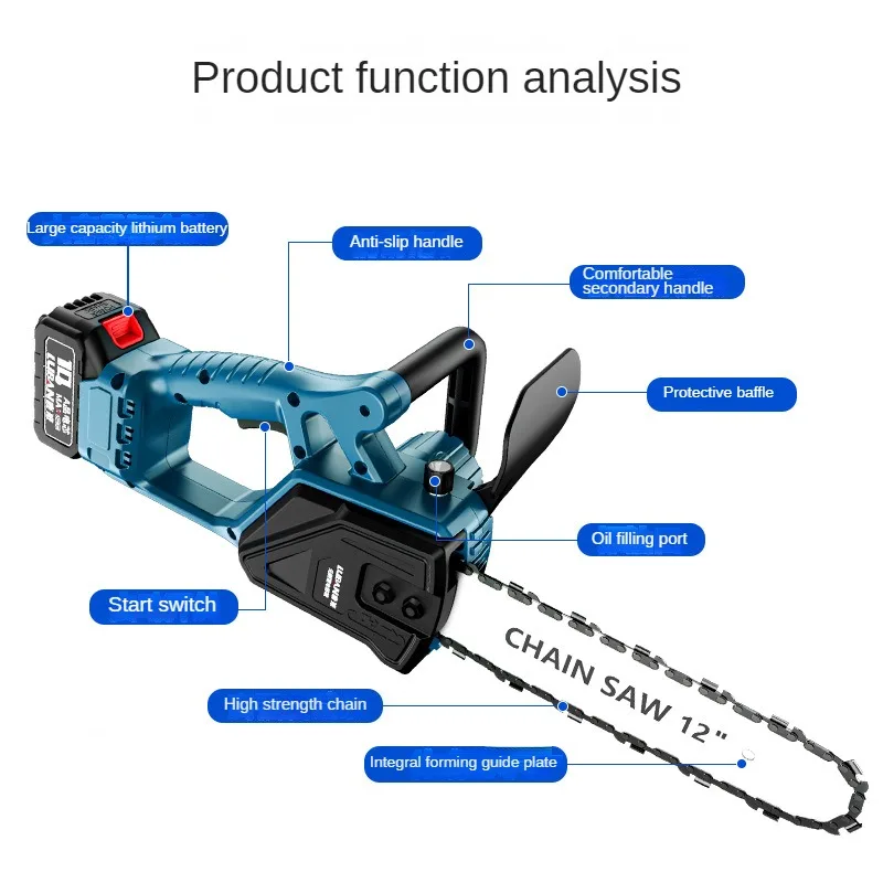 12-дюймовая бесщеточная литиевая цепная пила высокой мощности для дома и улицы