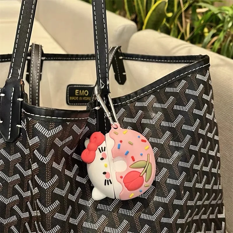 Чехол для наушников с рисунком пончика Hello Kitty Apple AirPods 1 2 3 Pro 3D милые силиконовые