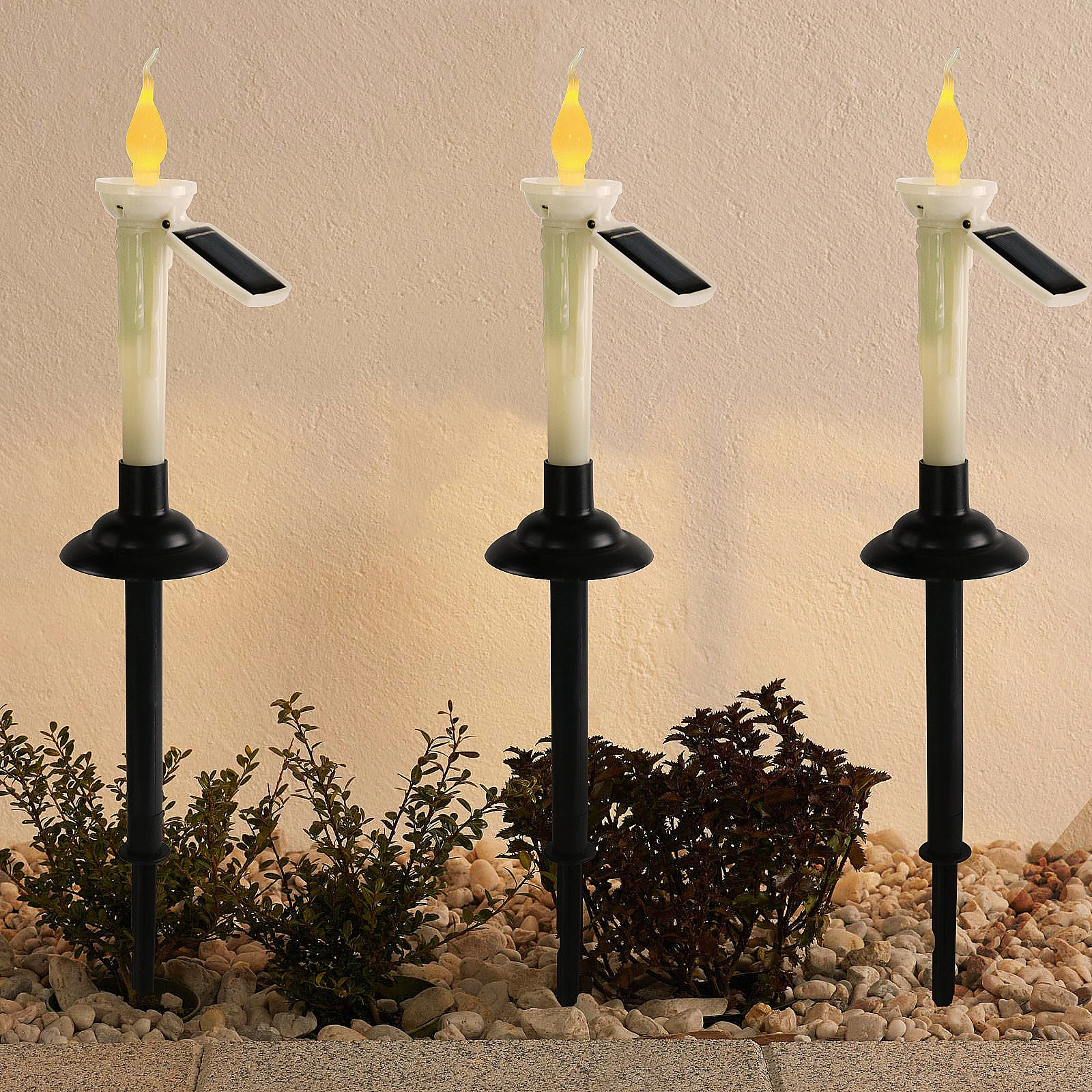 

4PCS LED Lights Simulation Solar Outdoor Flameless Battery Operated Foldable Insert Lawn Yard Ground Plug 4pcs Taper Candle