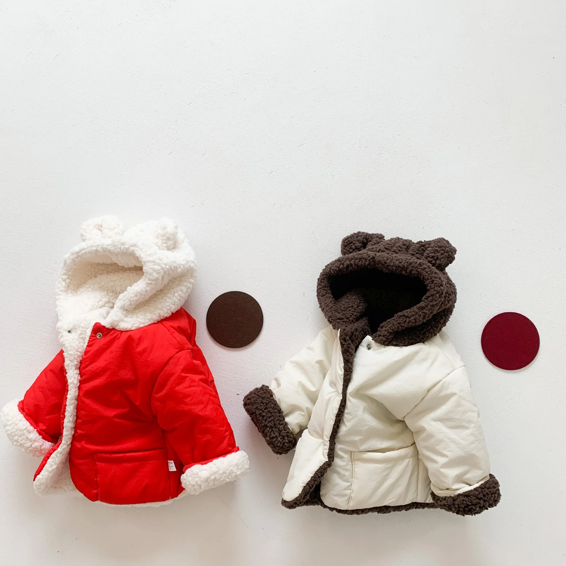 

Winter Bear Thicken Warm Baby Cotton Coat Toddler Girl Casual Cardigan Hooded Pockets Tops Children Boy Plus Fleece Solid Jakcet