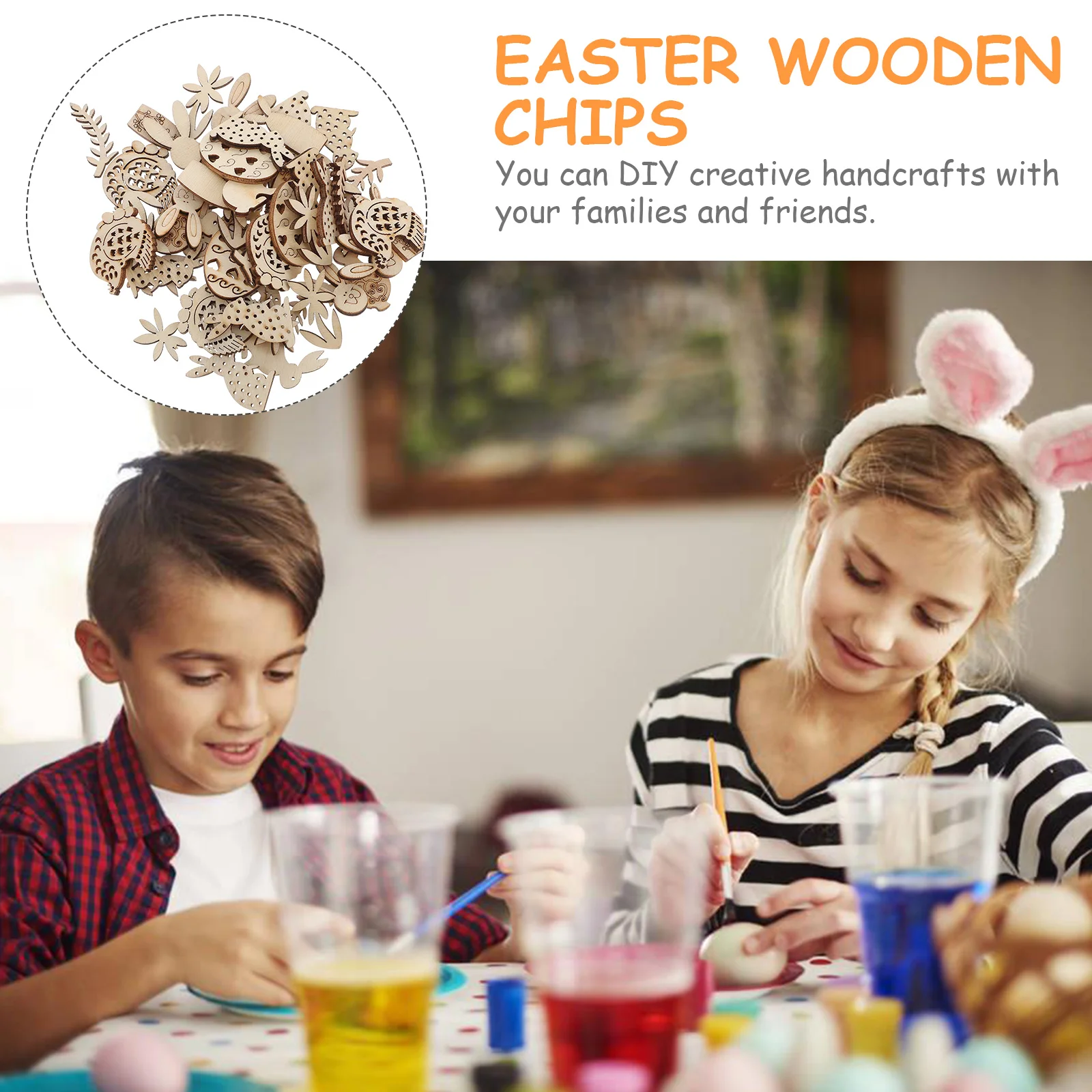 

150pcs Wooden Chips Chic Unique Cute Wooden DIY Crafts for Easter Home Party