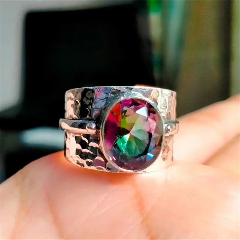 

Vintage Round Colorful Zircon Wide Face Finger Joint Rings for Women Punk Silver Color Wedding Ring Jewelry Accessories Gifts