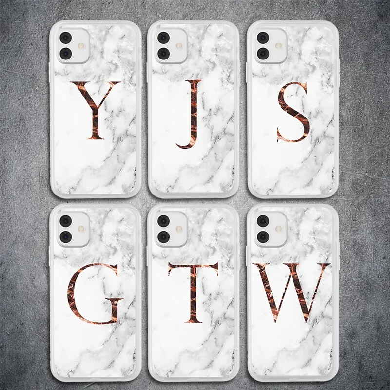 

Soft Coque cover Matte Marble Phone Case For iPhone 11 Pro Max 7 8 Plus 12 Pro XS Max X XR XS Max 12 Mini Initial Letter Crown